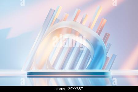 Empty stage with creative curve geometries, 3d rendering. 3D illustration. Stock Photo
