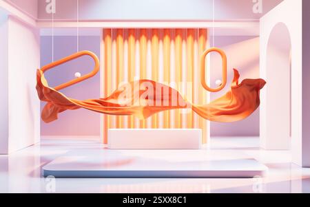 Flowing cloth with creative geometries, 3d rendering. 3D illustration. Stock Photo
