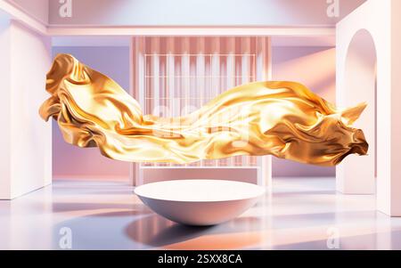 Flowing cloth with creative geometries, 3d rendering. 3D illustration. Stock Photo