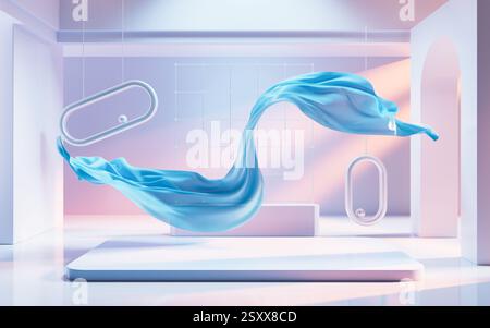 Flowing cloth with creative geometries, 3d rendering. 3D illustration. Stock Photo