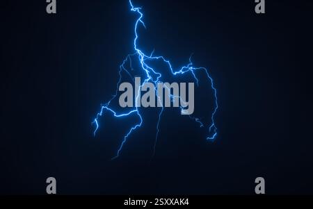 Blue lightning with dark background, 3d rendering. 3D illustration ...