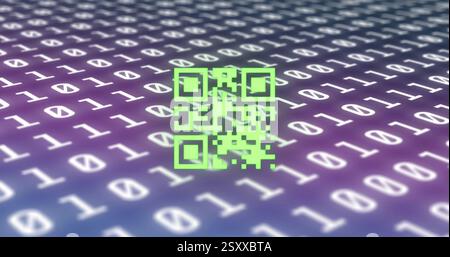 Image of qr code and binary coding digital data processing Stock Photo