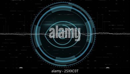 Image of data processing over syber security text and scope scanning on black background Stock Photo