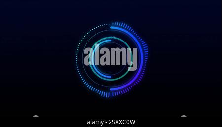 Image of blue circular scanner and loading rings processing on black background Stock Photo