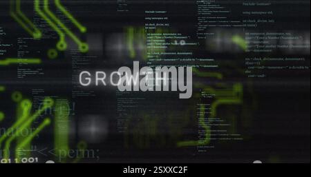 Image of growth hacking text over data processing Stock Photo