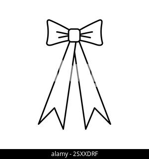 Hand drawn tied bow icon. Tied ribbon in doodle style. Outline Decoration element. Isolated on white. Vector Stock Vector
