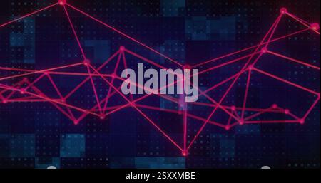 Red interconnected lines and nodes image over digital grid background Stock Photo