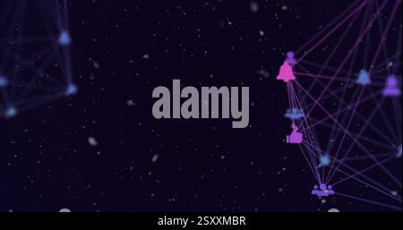 Network connections and data processing image over starry night sky Stock Photo