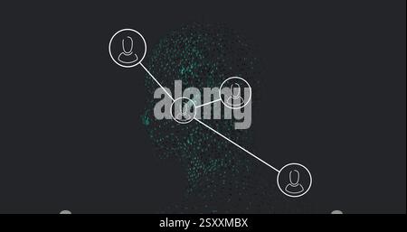Image of network of connections with icons over digital human Stock Photo