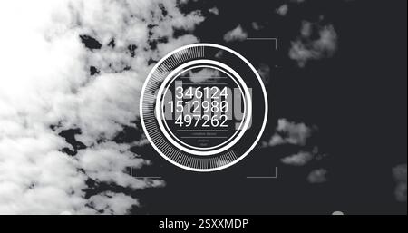 Image of circle and data processing over clouds Stock Photo