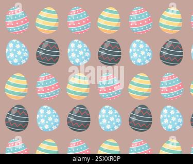 A pattern of different easter eggs. Simple flat illustration. Vector background. Stock Vector