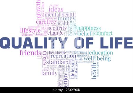 Quality of Life vector illustration word cloud isolated on a white background. Stock Vector