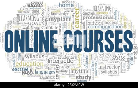 Online Courses vector illustration word cloud isolated on a white background. Stock Vector
