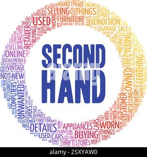 Second Hand vector illustration word cloud isolated on a white background. Stock Vector