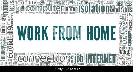 Work From Home vector illustration, word cloud isolated on a white background. Stock Vector