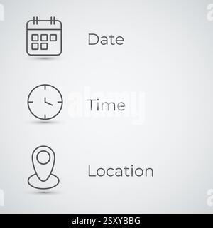 Date time location icon clock calendar location icon web icon set vector illustration Stock Vector