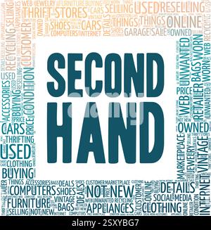 Second Hand vector illustration word cloud isolated on a white background. Stock Vector