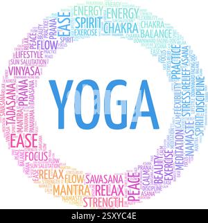 Yoga vector illustration word cloud isolated on a white background. Stock Vector