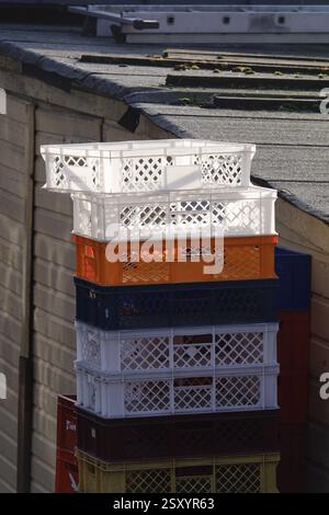 Plastic food crates, Germany, Europe Stock Photo