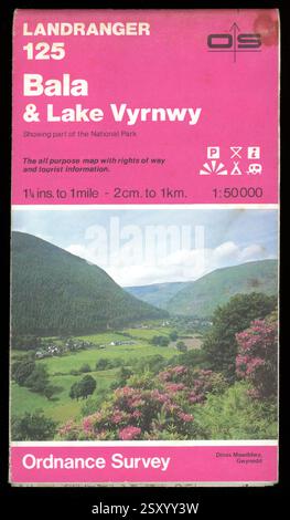 Vintage Ordnance Survey map Bala & Lake Vyrnwy, showing part of the