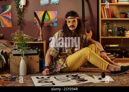 Creating Art in a Vibrant and Eclectic Room Setting Stock Photo