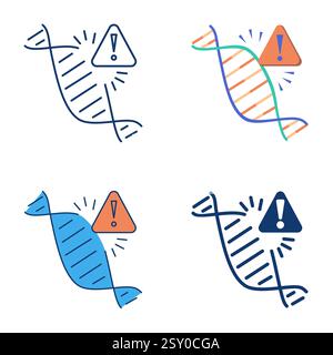 DNA break icon set in flat and line style. Hereditary disease warning, damaged helix. Vector illustration Stock Vector