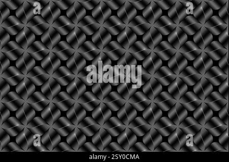 Abstract background of 3D metallic Flower Propeller texture, geometric Rhomboid pattern design on black color. Technology silver floral tile vector Stock Vector