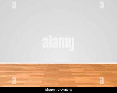 Parquet floor with gray wall. Minimalistic interior design background. Wooden desk, plank texture surface, natural brown desk, product presentation Stock Vector