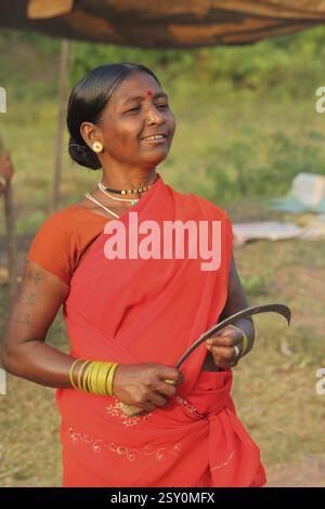 Tribal woman at haat weekly bazaar, bastar, chhattisgarh, india, asia Stock Photo