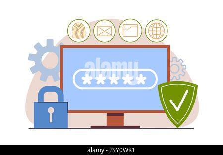 Concept computer data protection. Cyber security, internet confidential information protection, login and password, digital lock. Online privacy Stock Vector