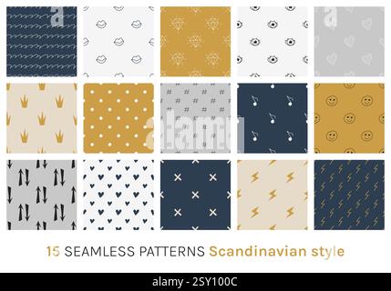 15 seamless patterns set in Scandinavian style. Stock Vector