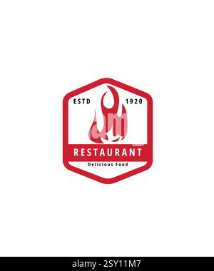 emblem restaurant logo with fire, emblem red restaurant logo design Stock Vector