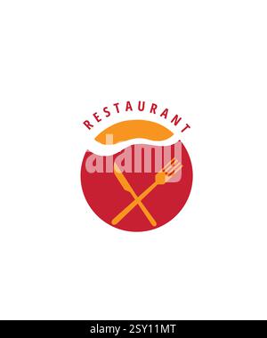 emblem restaurant logo with fork and knife, emblem red restaurant logo design Stock Vector