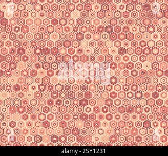 Geometric background. Hexagon stacked mosaic background. Red color tones. Hexagon geometric shapes. Tileable pattern. Seamless vector illustration. Stock Vector