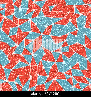 Abstract background with mosaic triangle shapes. Multiple repeated inner triangles. Compact triangle size. Multiple colors style. Seamless pattern. Stock Vector