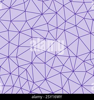 Abstract background with geometric mosaic shapes. Deep purple color. Compact triangles size. Light lines weight. Repeatable pattern. Stock Vector