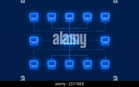 Cloud network with desktop computer. Cloud network with desktop computer. System configuration, IT security, cloud computing, data, transfer, digital connections. img technology050s02 data transfer Stock Photo