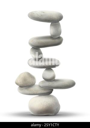 Balance shown as stacked stones on white background Stock Photo