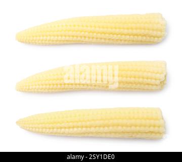 Yellow baby corn cobs isolated on white Stock Photo