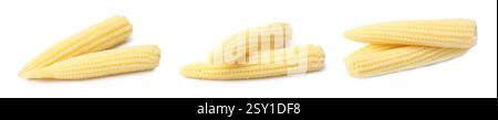 Yellow baby corn cobs isolated on white Stock Photo