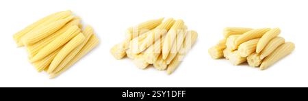 Yellow baby corn cobs isolated on white Stock Photo