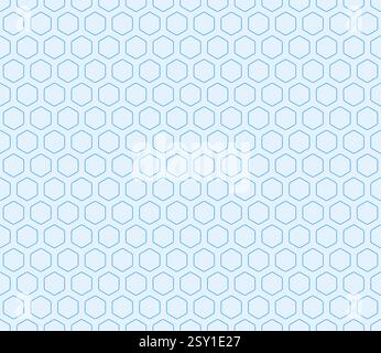 Minimal geometric background. Blue color on matching background. Rounded hexagons mosaic cells with padding. Hexagon cells. Seamless pattern. Stock Vector