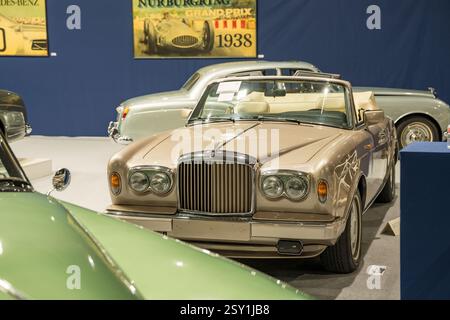 Vintage convertible showcases elegance at automotive exhibition in the city Stock Photo