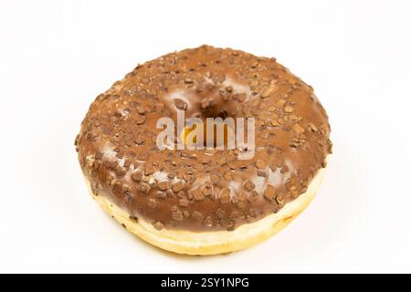Chocolate donut on white background Stock Photo