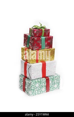 Stack of colourful gift boxes in Christmas festival Stock Photo