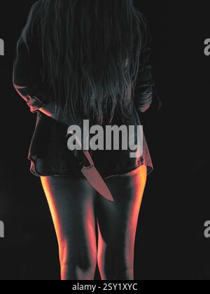 Rear view of a woman hiding a kitchen knife behind her back Stock Photo