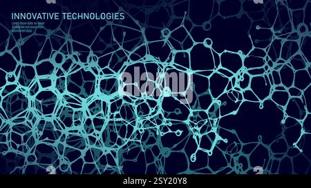 Abstract molecular network structure. Interconnected organic shapes create a complex mesh. Science, biotechnology, and nanotechnology visualization Stock Vector