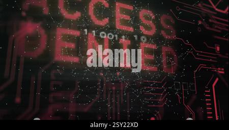 Image of access denied text and digital data processing over computer circuit board Stock Photo