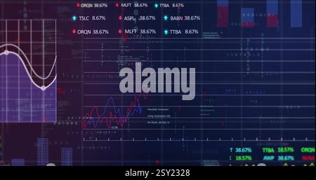 Stock market data and coding image over financial graph and charts Stock Photo