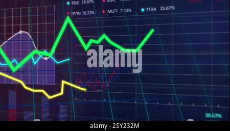 Stock market graph and data points image over financial trading chart Stock Photo